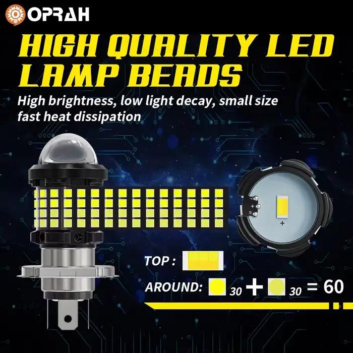 Oprah H4 LED ampoules de phares de Moto Super lumineuses 12V 4800LM 3030 Led Moto lumière salut Lo faisceau 6000K lampe blanche Canbus 9003 HB2