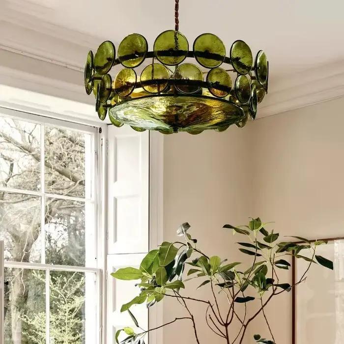 Lustre en verre d'art italien Lorenzo inspiré ambre vert blanc E14 lampe Bauhaus Design pour cuisine île salon