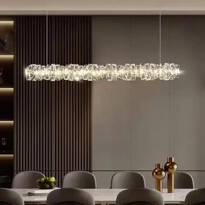 Lustre Led moderne pour salle à manger bâton droit conception décor à la maison lampe suspendue or/Chrome cristal