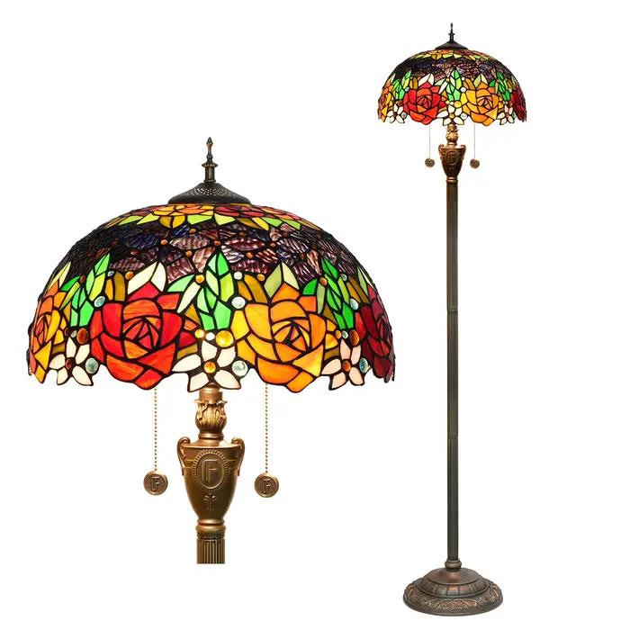 Lampadaire Tiffany en vitrail LED vintage en forme de champignon pour salon, chambre, villa américaine, bureau, lecture, lampe haute
