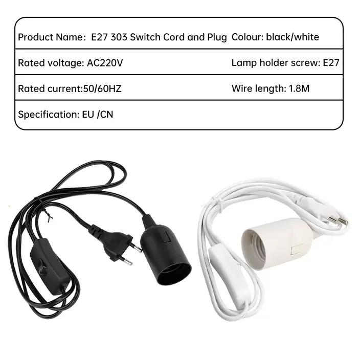 Câbles de cordon d'alimentation de 1.8m, douille d'ampoule E27, support de Base de lampe à dents complètes avec fil de commutation pour ampoules Led, luminaire suspendu