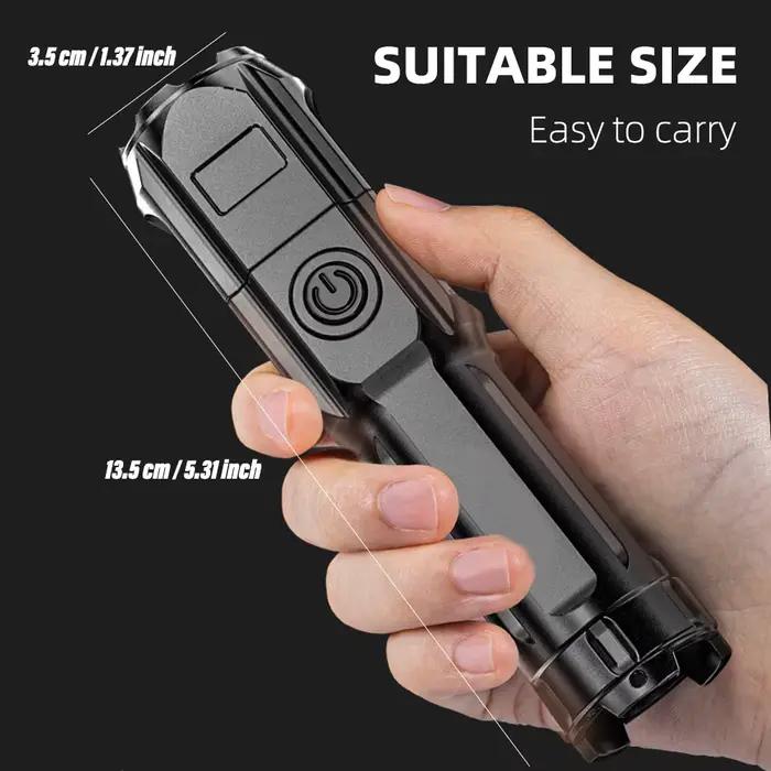 Mini lampe de poche zoomable, lumière de mise au point, lampe de poche portable aste par USB, camping en plein air, pêche, chasse, torche LED injuste