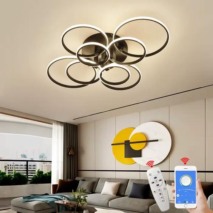 8/6/4 anneaux plafond moderne à LEDs lumières pour salon chambre salle d'étude plafonnier lustre noir/blanc plafonnier luminaire