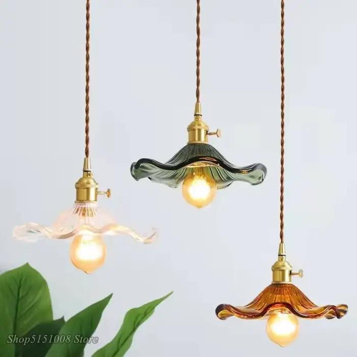 Accueil Simple pendentif LED luminaires chambre salon barre verre coloré cuivre suspension lampe Edison plafond suspension