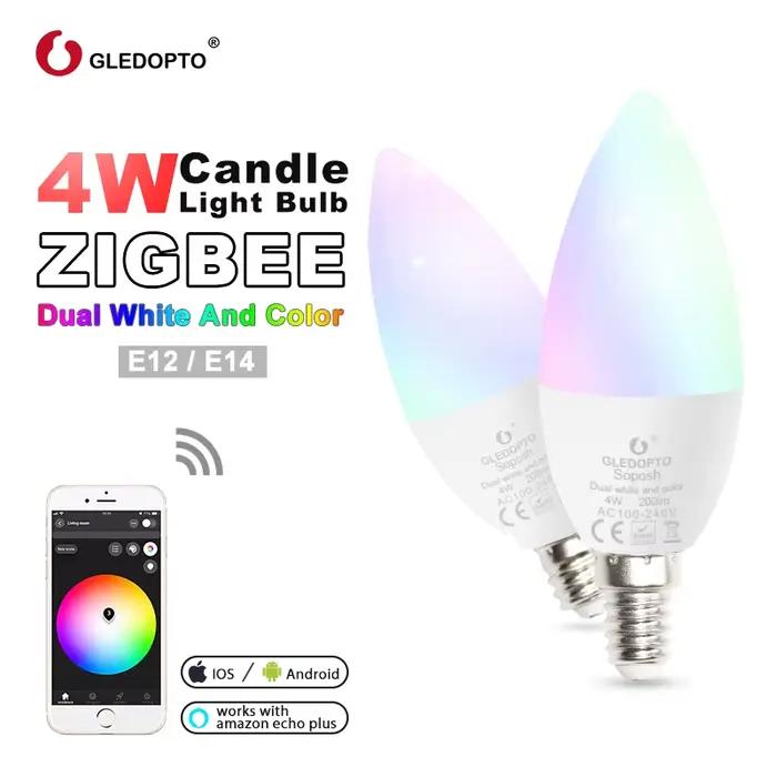 GLEDOPTO-Ampoule à bougie LED, luminosité réglable, ZLL 4W, RGBCCT, CCT, WWCW, lien de lumière Zigequation, distance de commande vocale requise