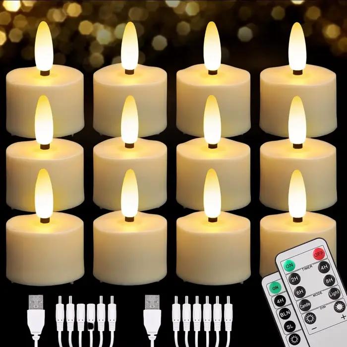 Lampes à thé sans flamme rechargeables avec bougies chauffe-plat LED à distance à piles scintillantes réalistes pour la table de mariage de vacances à la maison
