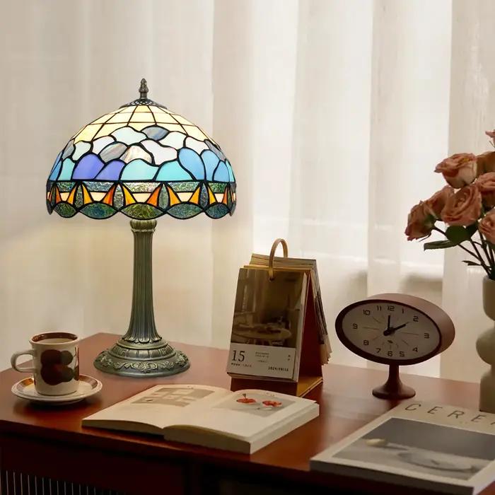 Lampe de table en verre teinté de 12 pouces avec abat-jour en forme de coquille d'abeille, éclairage décoratif pour la maison, le bureau, les lampes de bureau
