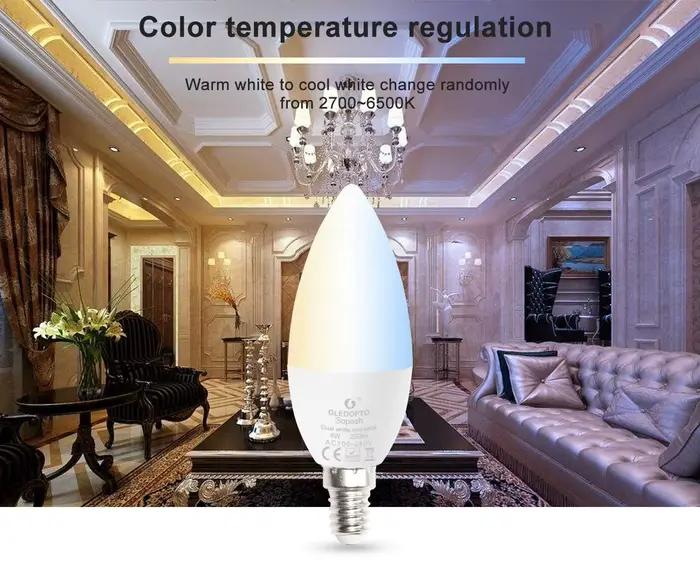 GLEDOPTO-Ampoule à bougie LED, luminosité réglable, ZLL 4W, RGBCCT, CCT, WWCW, lien de lumière Zigequation, distance de commande vocale requise