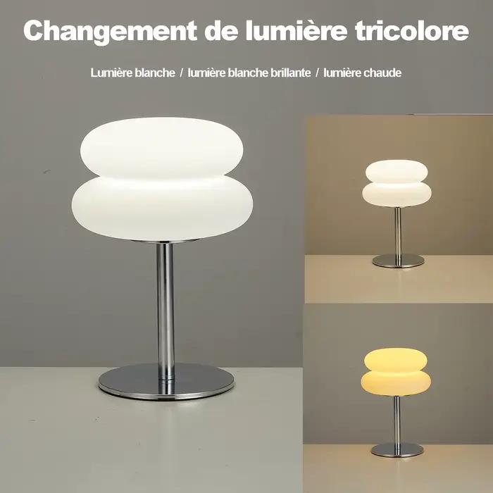 Lampe de table champignon abat-jour en plastique lampe de table crème française nordique prise USB lampe de chevet de chambre à coucher à gradation à 9 niveaux (pas du verre)
