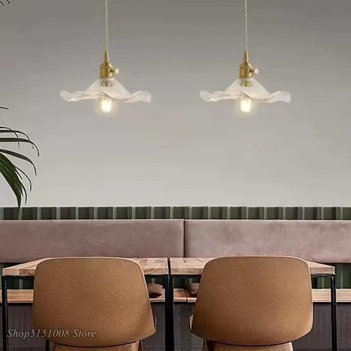 Accueil Simple pendentif LED luminaires chambre salon barre verre coloré cuivre suspension lampe Edison plafond suspension