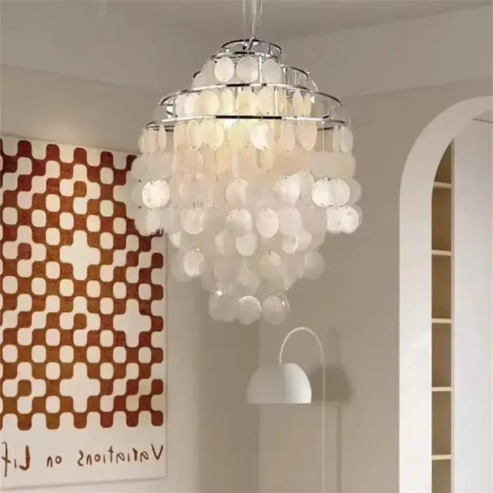 Capiz-Plafonnier LED en Forme de Coquille Chromé localité, Luminaire Décoratif d'Nik, Idéal pour un Salon, un Restaurant, un Hôtel ou une Salle à Manger