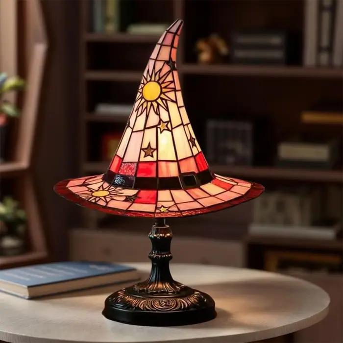 Chapeau de sorcière lampe de Table moderne vitrail Usb lampes Vintage de luxe résine chaude créative veilleuse Led chevet pour chambre décor