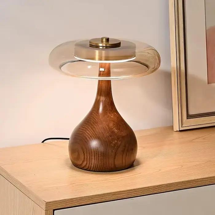 Lampe de table en bois et verre de style rétro élégante pour chambre salon bureau d'études et hôtel ```