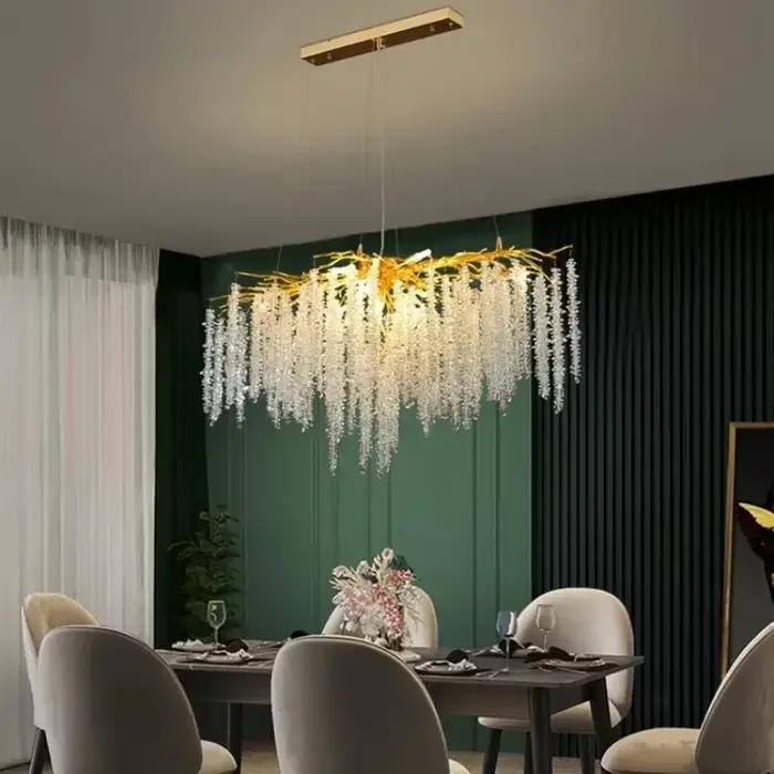 Lustre LED moderne de luxe en forme de branche dorée avec pampilles et cristaux, pour salle à manger, salon, décoration intérieure, luminaires d'ambiance