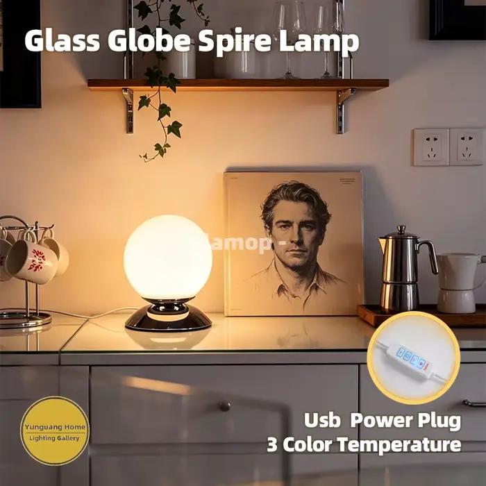 Lampe de table en verre Globe Spire, style nordique, crème, INS, lampe de chevet, 3 températures de couleur, lampe de table pour la décoration de la chambre à coucher