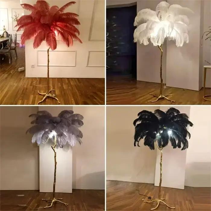 Lampadaire nordique en plumes d'autruche modernes pour salon romantique et élégant chambre à coucher entrée éclairage doux et enveloppant design artisanal tricoté à la main