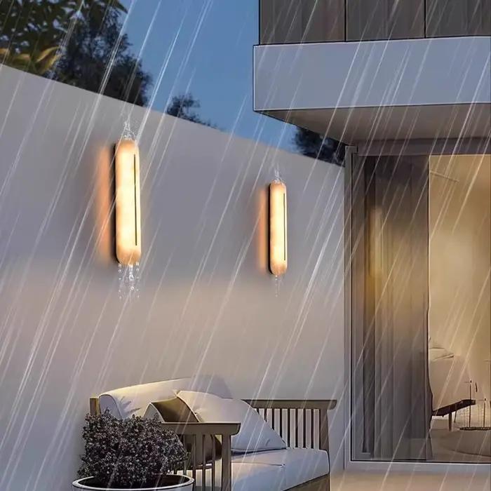 Applique murale LED en marbre naturel italien, imperméable, luxueuse pierre ovale, pour chambre à coucher, Villa, entrée, couloir, salon