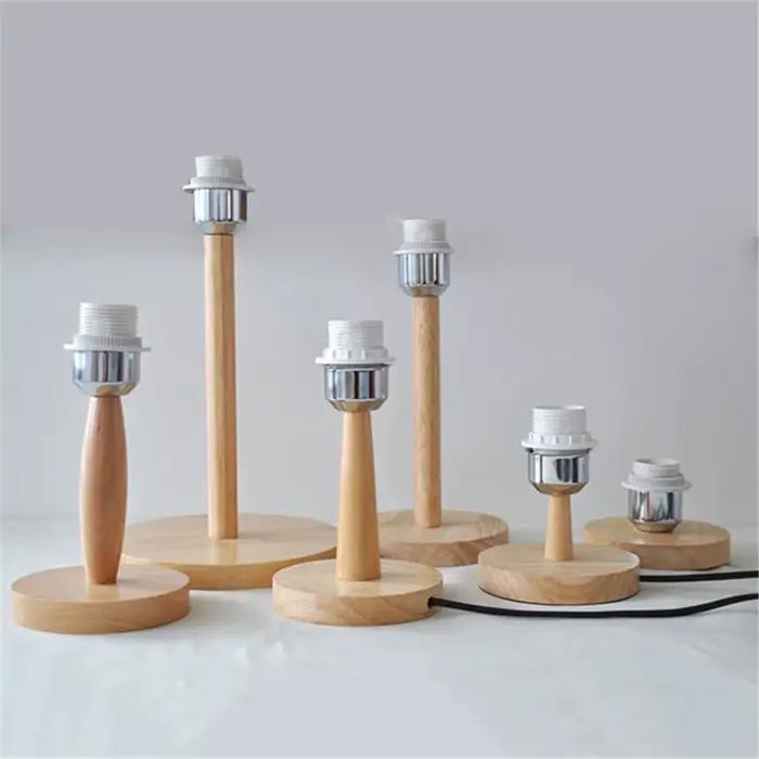 Support de lampe de table en bois massif circulaire avec interrupteur marche/arrêt sur cordon, support de lampe de chevet E27 à brancher pour l'éclairage domestique