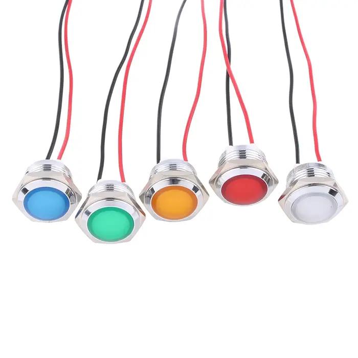 LED indicateur en métal 16mm lampe de signalisation étanche lumière 3V 6V 12V 24V 220v vis connecter rouge jaune bleu blanc 16ZSD.QX.X