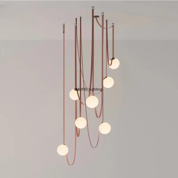 Lustre en cuir nordique, ceinture en cuir italien, escalier duplex, salon, hôtel, restaurant, décoration, lampes LED, luminaires suspendus
