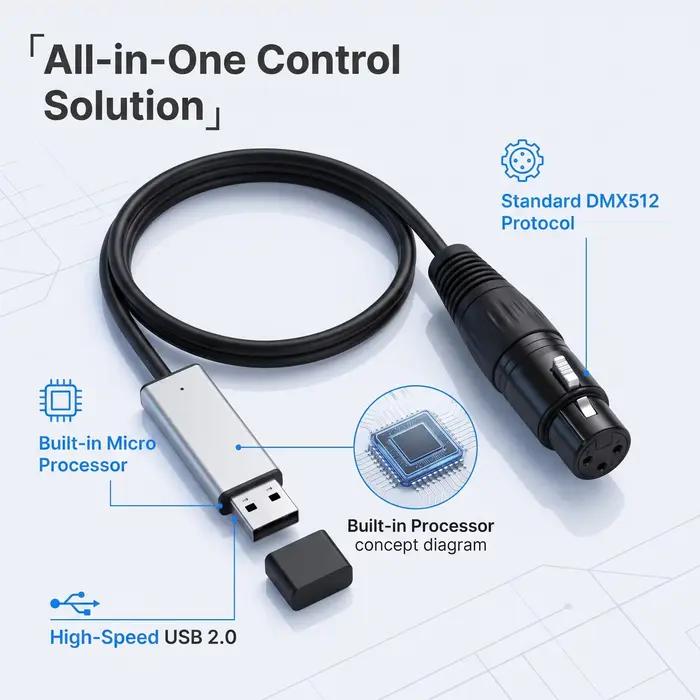 Console d'éclairage USB, adaptateur d'interface USB vers DMX, contrôleur d'éclairage de scène LED DMX512 pour ordinateur PC, variateur de lumière