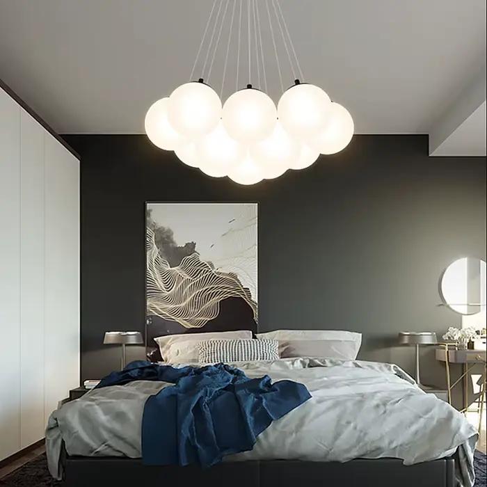 SANDYHA Moderne Boule de Verre Abat-Jour Pendentif Lampe Suspension De Cuisine Éclairage Intérieur Salle À Manger Salon Chambre Décoration De La Maison