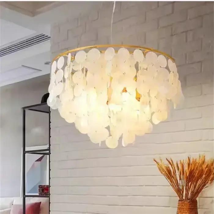 Capiz-Plafonnier LED en Forme de Coquille Chromé localité, Luminaire Décoratif d'Nik, Idéal pour un Salon, un Restaurant, un Hôtel ou une Salle à Manger