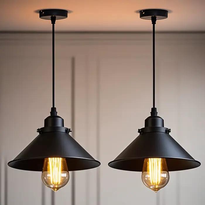 Lampe suspendue industrielle noire en métal Edison