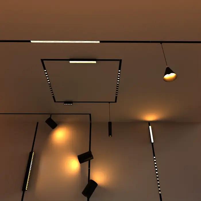Éclairage sur rail magnétique LED plafonnier moderne projecteur Grille luminaire Downlight intégré salon magasin centre commercial maison