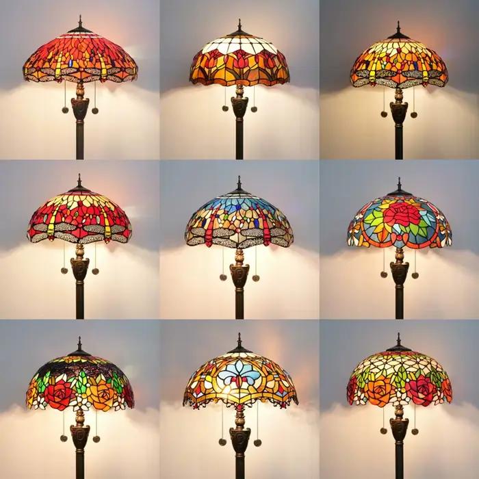 Lampadaire Tiffany en vitrail LED vintage en forme de champignon pour salon, chambre, villa américaine, bureau, lecture, lampe haute
