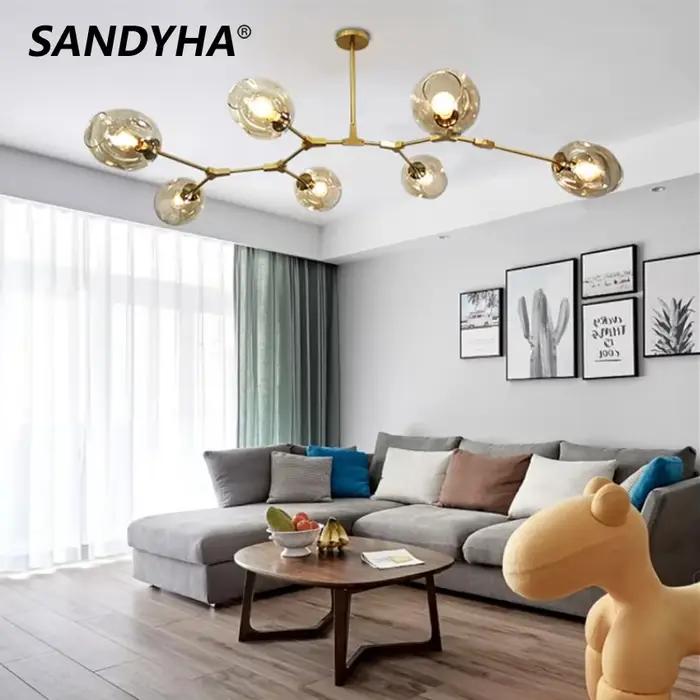 SANDYHA Lustre en verre nordique moderne personnalité Designer lampe à suspension créative Villa moléculaire salon salle à manger chambre éclairage