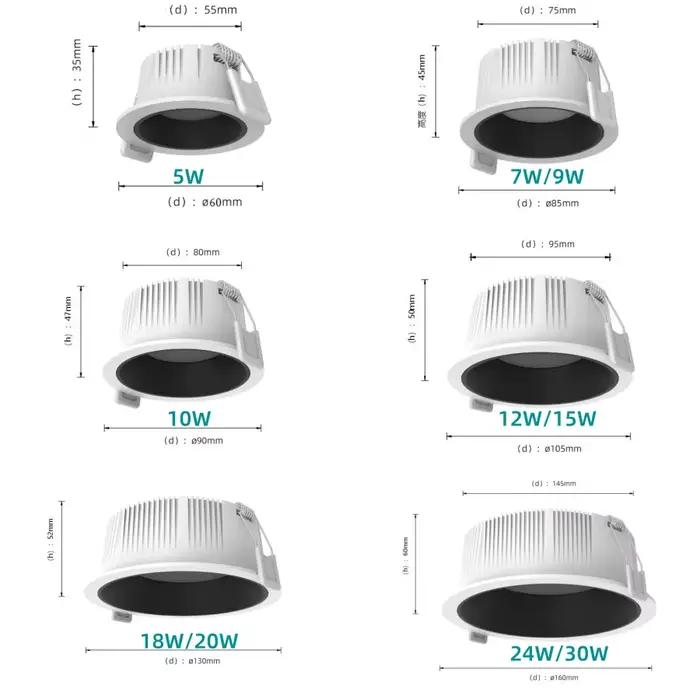 Spot lumineux Led à intensité variable, éclairage encastré au plafond, 5W, 7W, 10W, 12W, 15W, 18W, 25W, éclairage d'intérieur, AC110V-220V