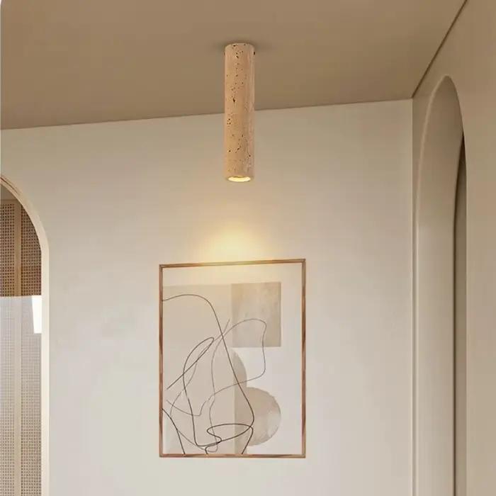 Plafonnier cylindrique en travertin, DownLight en pierre avec ampoule Spot E27, balcon, Dressing, comptoir, luminaires