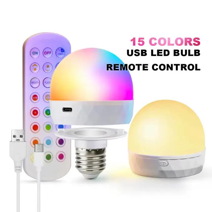Ampoule intelligente LED Rechargeable E27 avec contrôle USB, température de couleur, 15 niveaux de luminosité, fonction minuterie RGB et télécommande