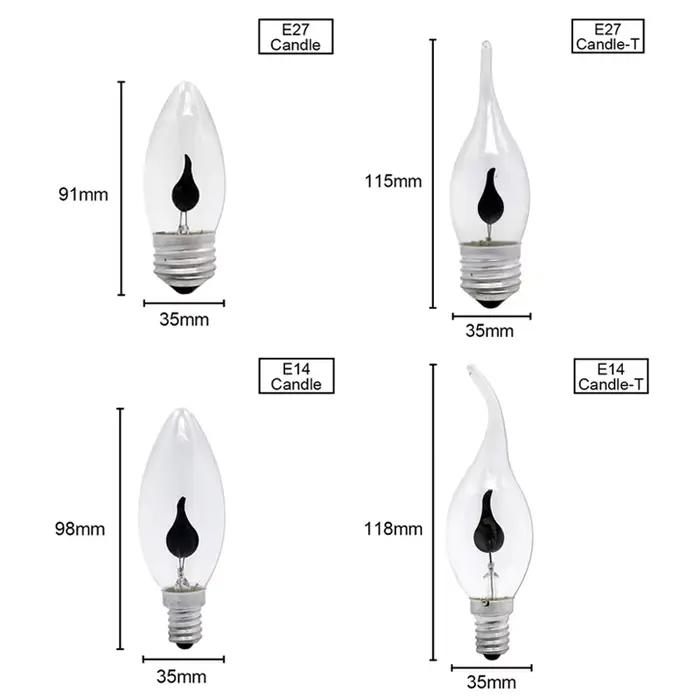 Edison Led bougie ampoule E14 E27 LED effet de flamme ampoule 3W AC220V maison pour décor éclairage Ampoule bougie ampoule