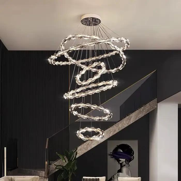 Nouveau Lustre Moderne 2026 à Anneaux, Plafonnier LED en Cristal Dimmable pour Toute la Maison, Luminaire Décoratif Intérieur