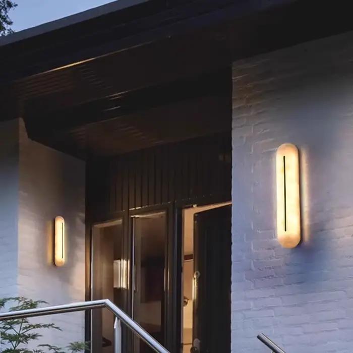 Applique murale LED en marbre naturel italien, imperméable, luxueuse pierre ovale, pour chambre à coucher, Villa, entrée, couloir, salon