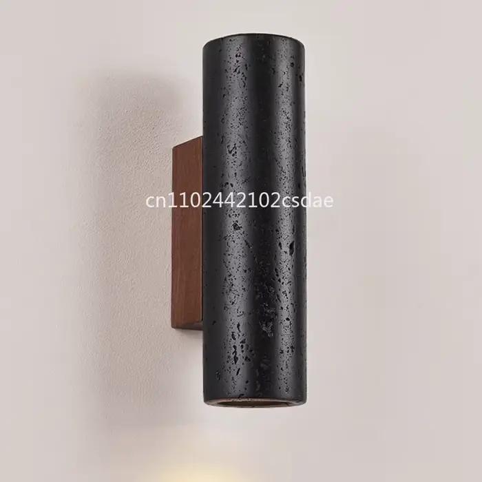 Applique murale en pierre naturelle travertin noire, avec ampoule E27, pour chambre à coucher, salon, couloir