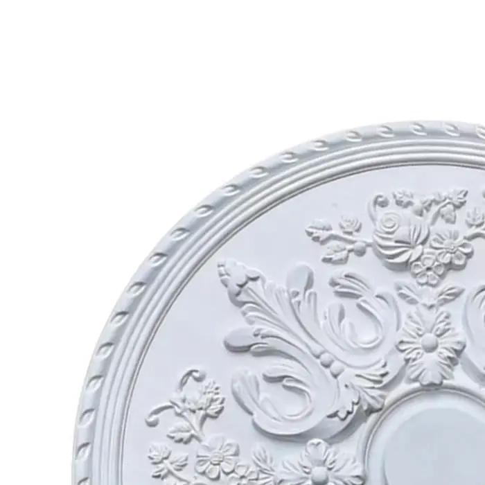 Médaillon de plafond sculpté floral de 60 cm, plaque de base de lampe ronde en PU blanc pour l'installation de lustres, kit de décoration pour salon et chambre à coucher
