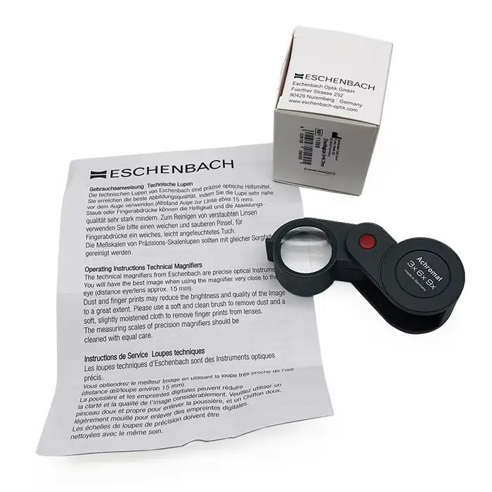 Eschenbach Loupe pliante allemande 3 en 1, lentille triple achromatique de 23 mm, grossissement 3x/6x/9x, loupe de poche pour bijoutiers