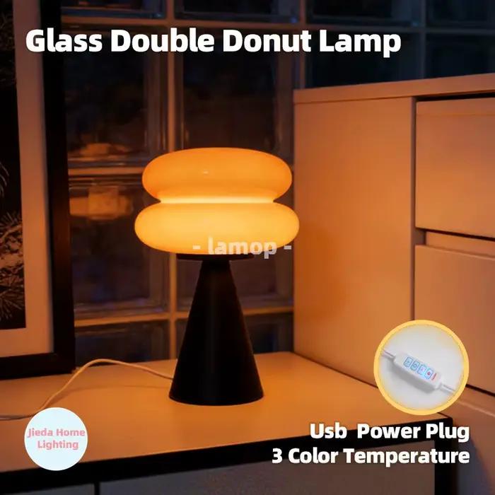 Lampe de table en verre à double couche en forme de donut