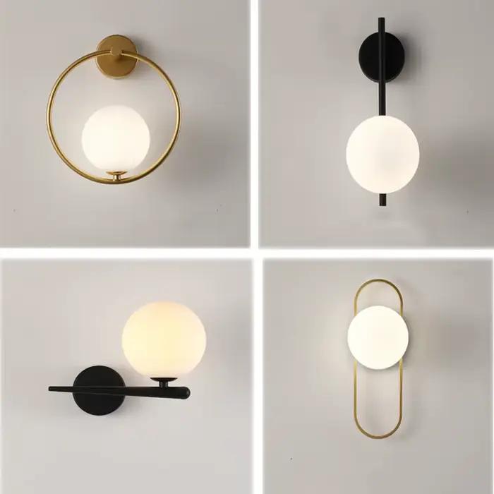 Lampes murales LED d'intérieur pour chambre à coucher de chevet avec ampoule G9 9w LED boule de verre éclairage mural applique murale pour salle à manger noir or