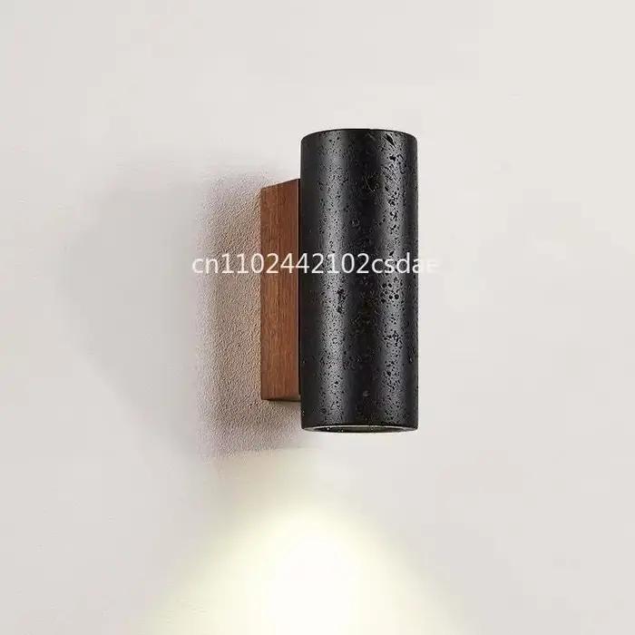 Applique murale en pierre naturelle travertin noire, avec ampoule E27, pour chambre à coucher, salon, couloir