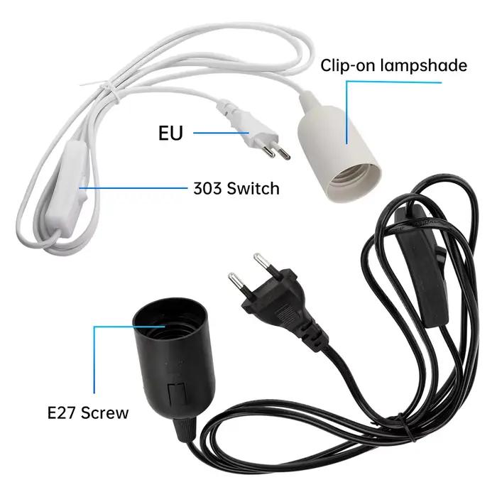 Câbles de cordon d'alimentation de 1.8m, douille d'ampoule E27, support de Base de lampe à dents complètes avec fil de commutation pour ampoules Led, luminaire suspendu