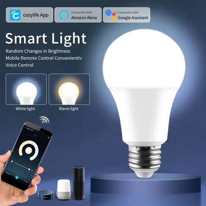 Ampoules LED intelligentes WiFi 220V 110V E27, application Cozylife 12W 15W 20W, lampe LED à intensité variable, blanc/chaud, Alexa Google Home, contrôle Vioce