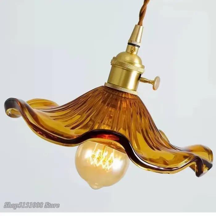 Accueil Simple pendentif LED luminaires chambre salon barre verre coloré cuivre suspension lampe Edison plafond suspension