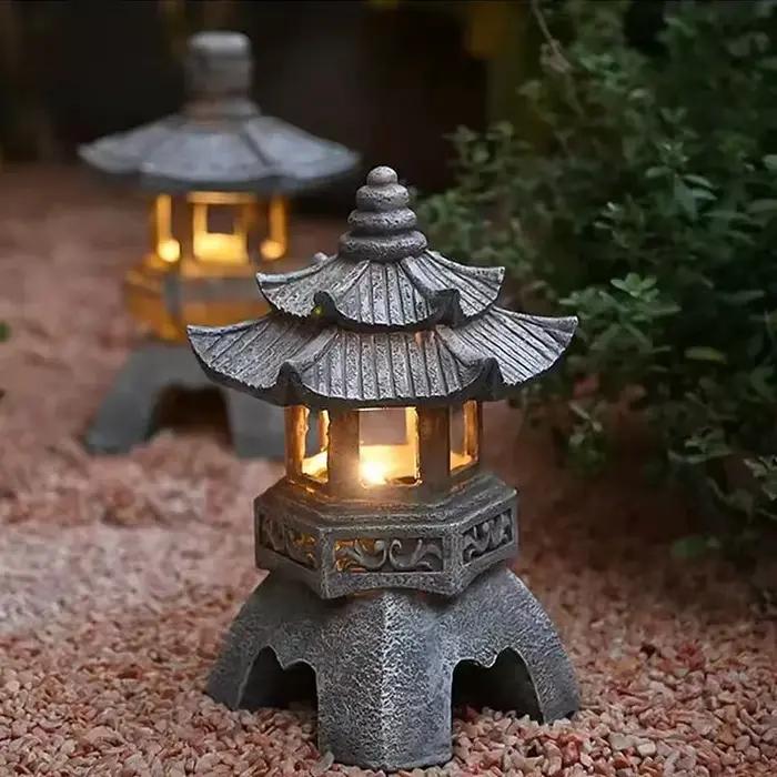 Lanterne japonaise à énergie solaire, imperméable, décoration de jardin extérieure, lumière à luminescence automatique, style zen, lampe de chemin de jardin