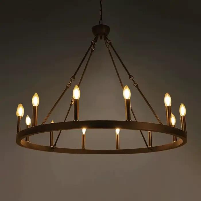 Moderne rétro industriel fer rond noir lustre métallique suspendu salon café Restaurant décoration suspendre suspension lampe