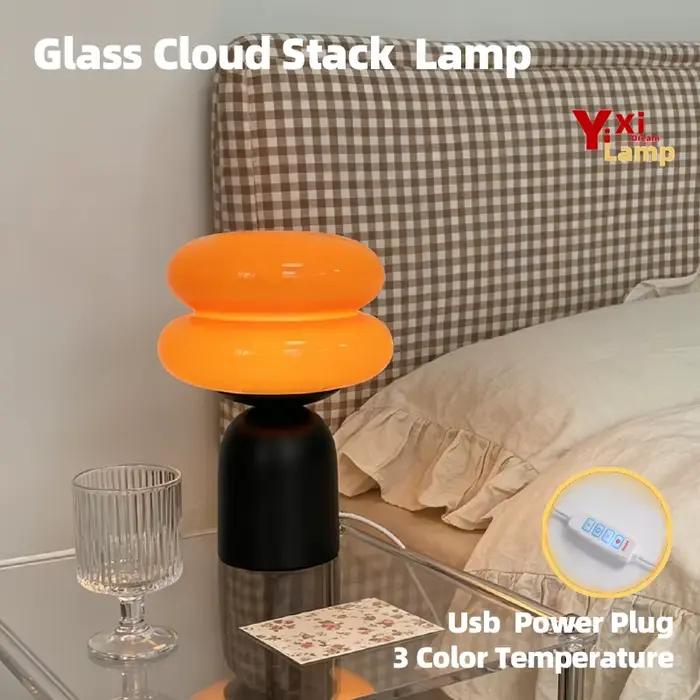 Lampe de table Murano Glass Cloud Stack, lampe de chevet crème, lumière décorative pour chambre à coucher, dortoir et petit appartement chaleureux