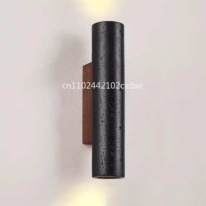 Applique murale en pierre naturelle travertin noire, avec ampoule E27, pour chambre à coucher, salon, couloir